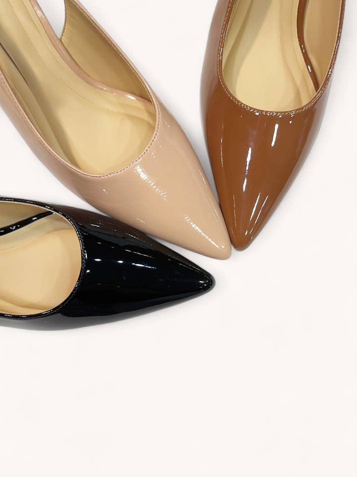 GLOSSY POINTED-TOE SLINGBACK WEDGE HEELS for wholesale by Oliccui