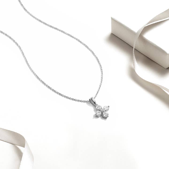 1/2ct Lab Grown Diamond Floral Necklace in 14k White Gold for wholesale by De Couer New York