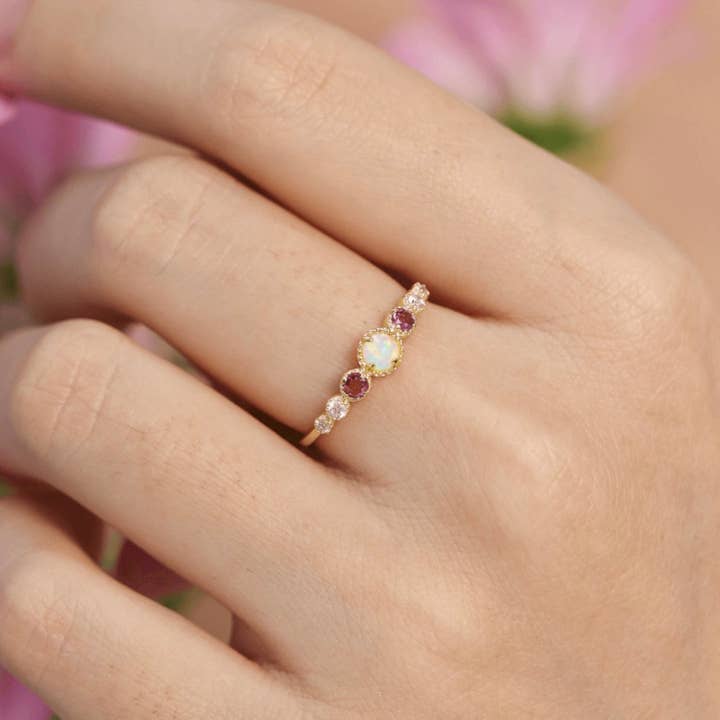 Azura Jewelry - Wholesale Band/Stacked Ring - Divinity Opal Tourmaline Ring (Yellow Gold)