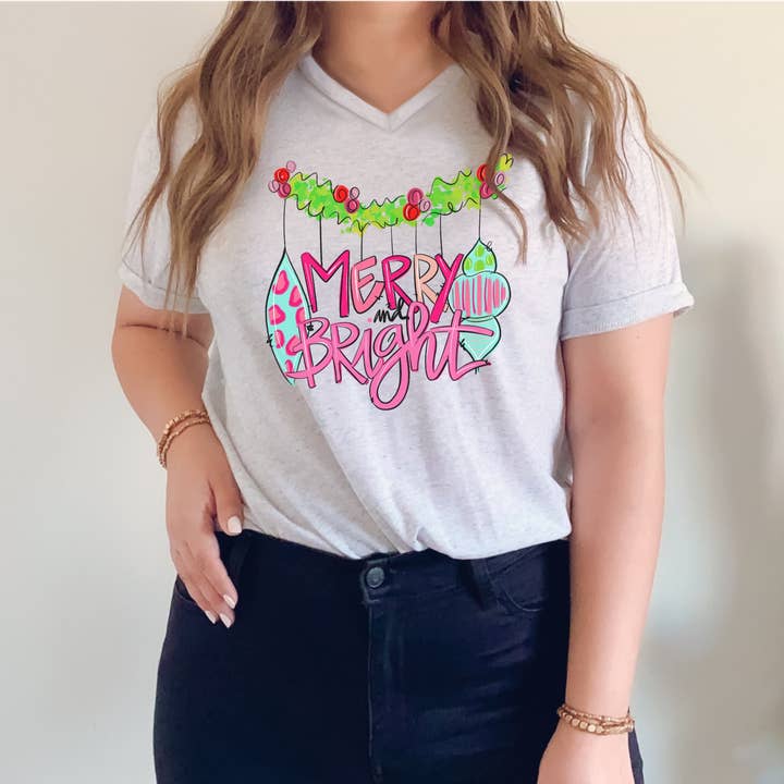 Merry And Bright Christmas Tee for wholesale by Painted Skies