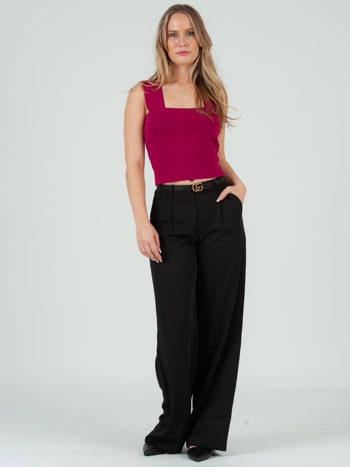 Lucca Couture - Wholesale Tank Top - Women's - Knit square neck wide strap tank top in fuschia