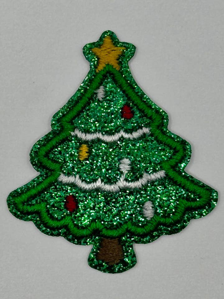 Glitter Christmas Tree Iron-On Patch for wholesale by Texas Transfers