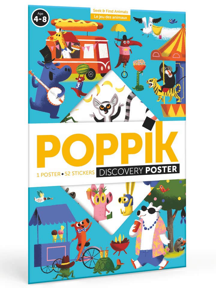 Pædagogisk plakat med sjove dyr og store klistermærker for engroshandel hos POPPIK