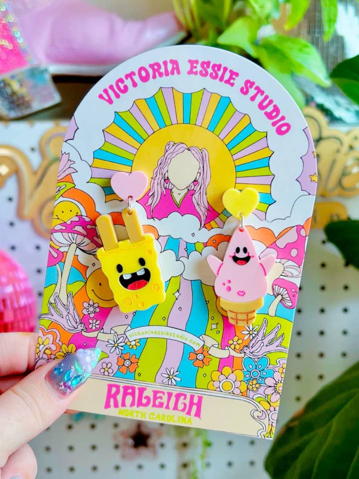 Ice Cream Best Friend - Spongebob and Patrick Earrings for wholesale by Victoria Essie Studio