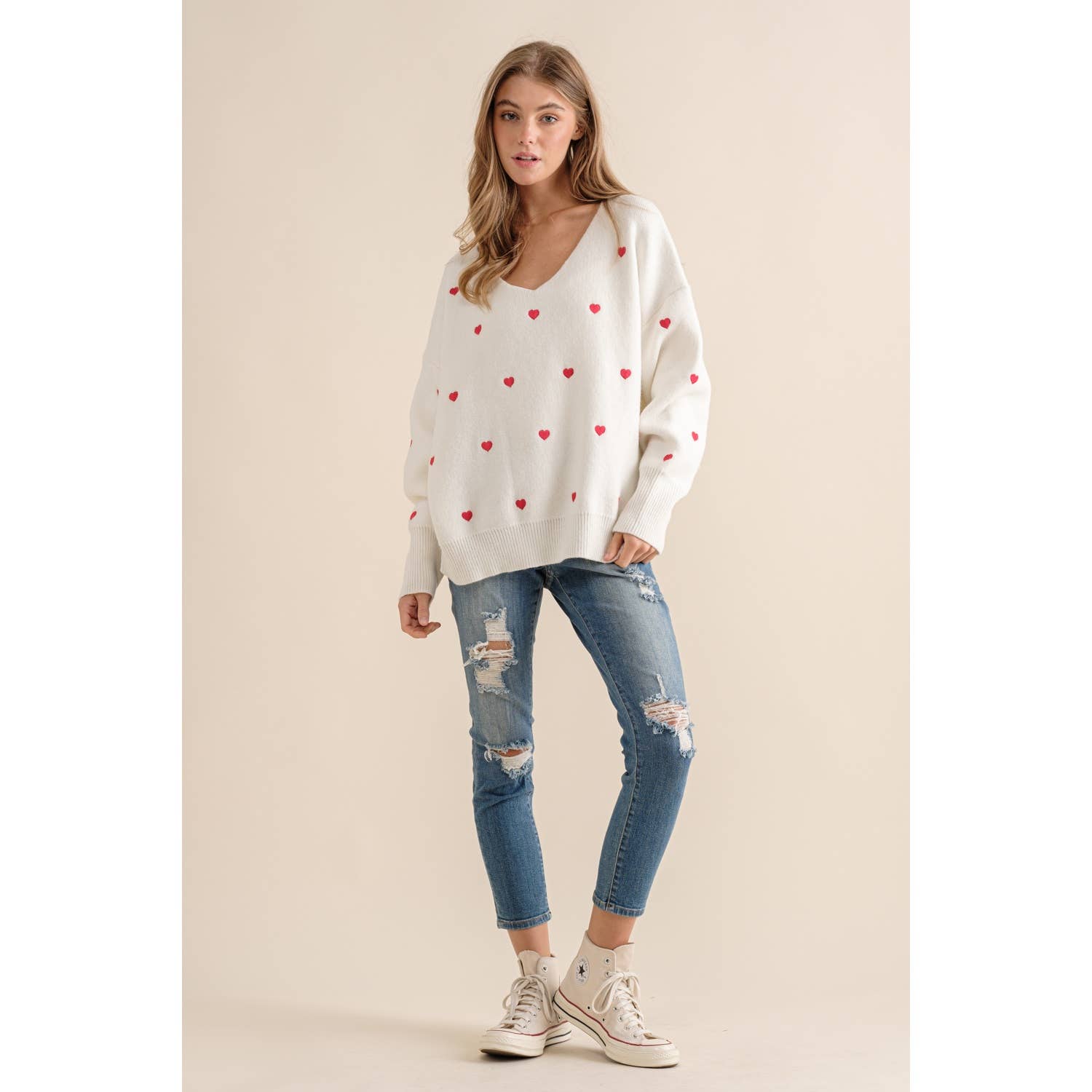 Sweet Generis - Wholesale Knit Sweater - Women's - HEART PATTERN BOXY KNIT PULLOVER SWEATER6