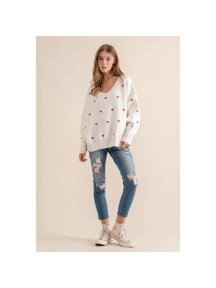 Sweet Generis - Wholesale Knit Sweater - Women's - HEART PATTERN BOXY KNIT PULLOVER SWEATER32