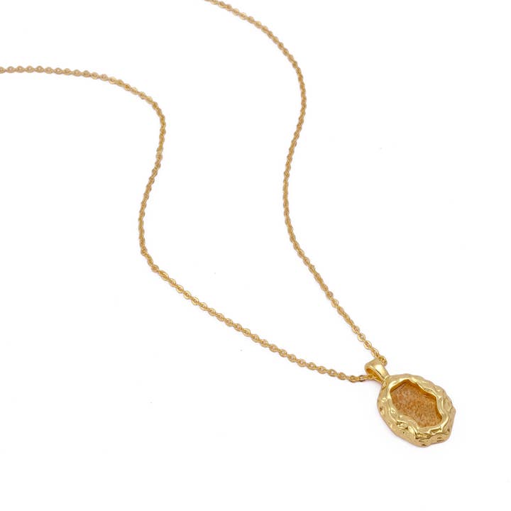Picture Jasper Oval Necklace Textured Gold Plated Necklaces for wholesale by El Joyero