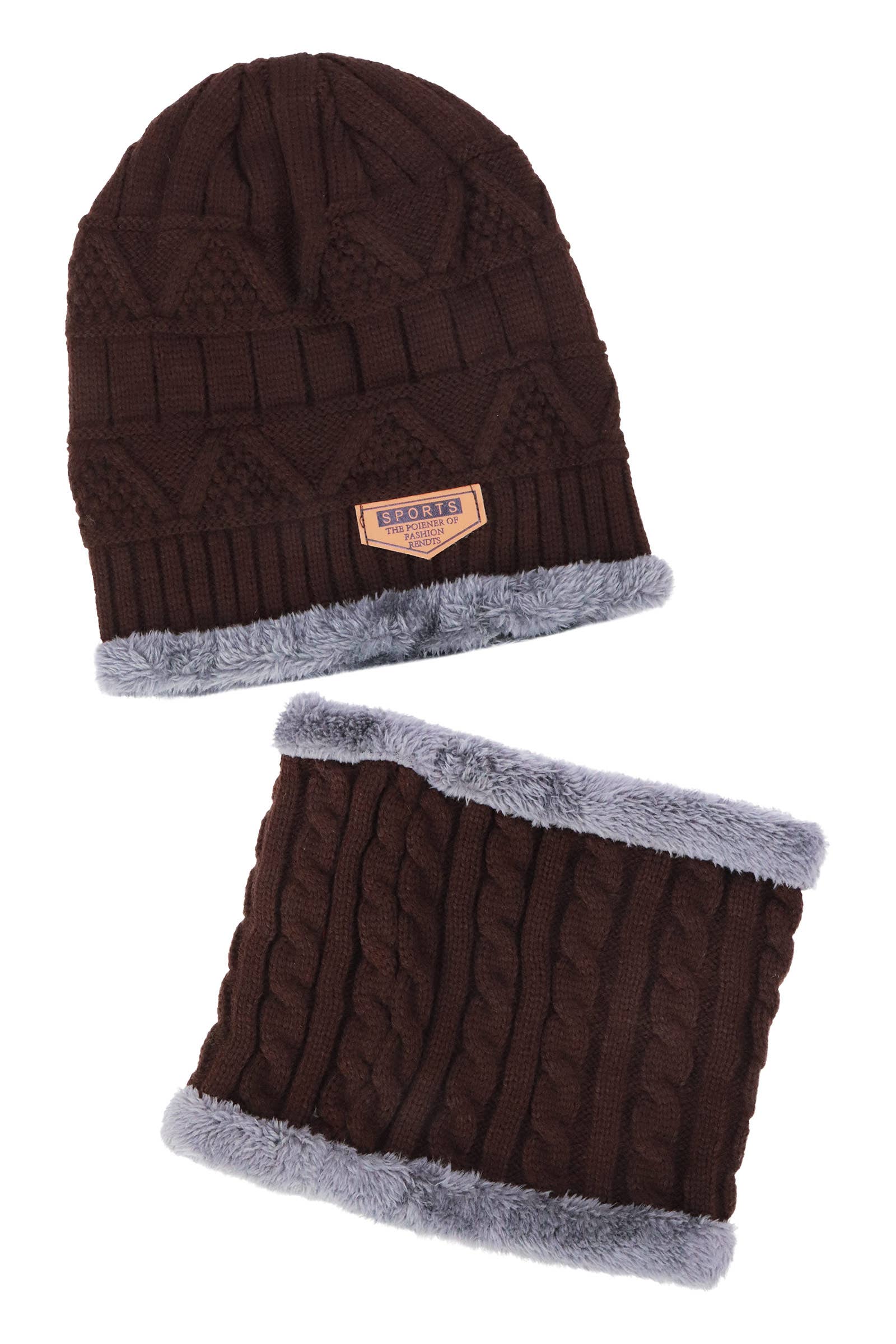 ASSORTED Dark Neutrals 2-piece Knit Fur Beanie Scarf for wholesale on Faire9