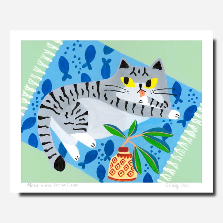 Kattenkunstprint - 'Maak tijd voor zelfzorg' voor wholesale door ShangDaili