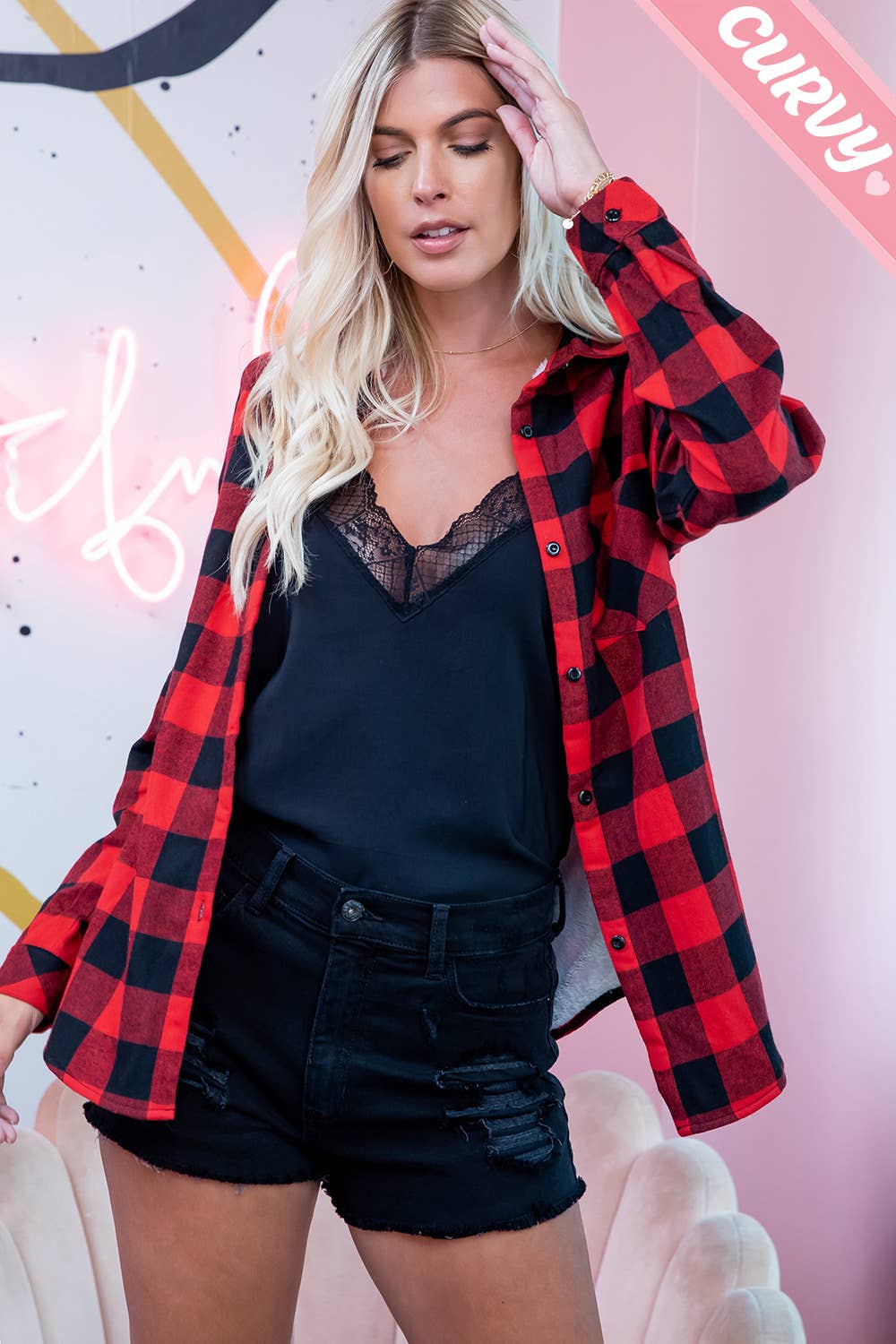 Sweet Lovely by Jen - Wholesale Button Down Shirt - Women's - PLUS SIZE CHECKERED SHIRT23