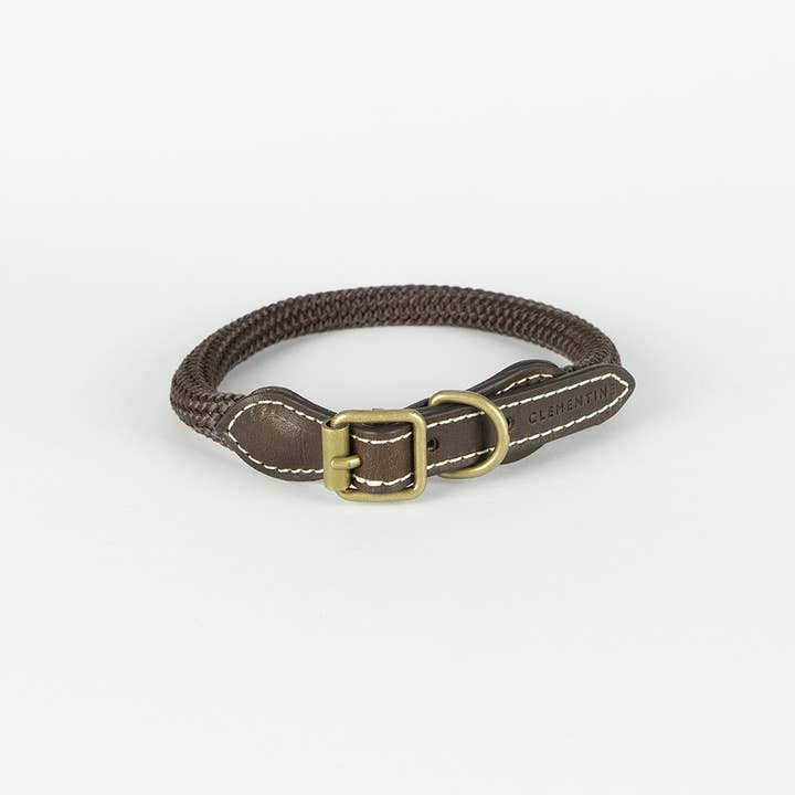 Cecily Rope & Leren Halsband - Bruin, Large voor wholesale door Clementine est dogs