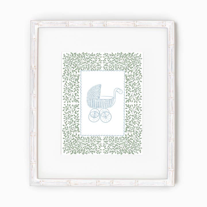 Impresión artística vintage de carruaje de bebé, decoración infantil, azul para venta al por mayor de Art and Soul