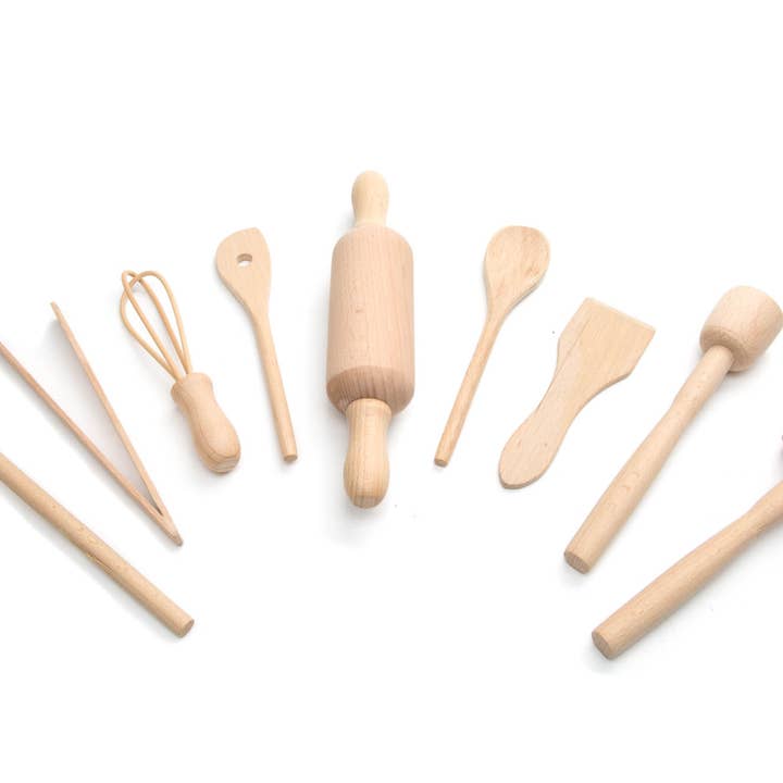 Fox Run Brands - Wholesale Wood Toy - Kids - Fox Run Wooden Kitchen Tools Set, 9-Pieces