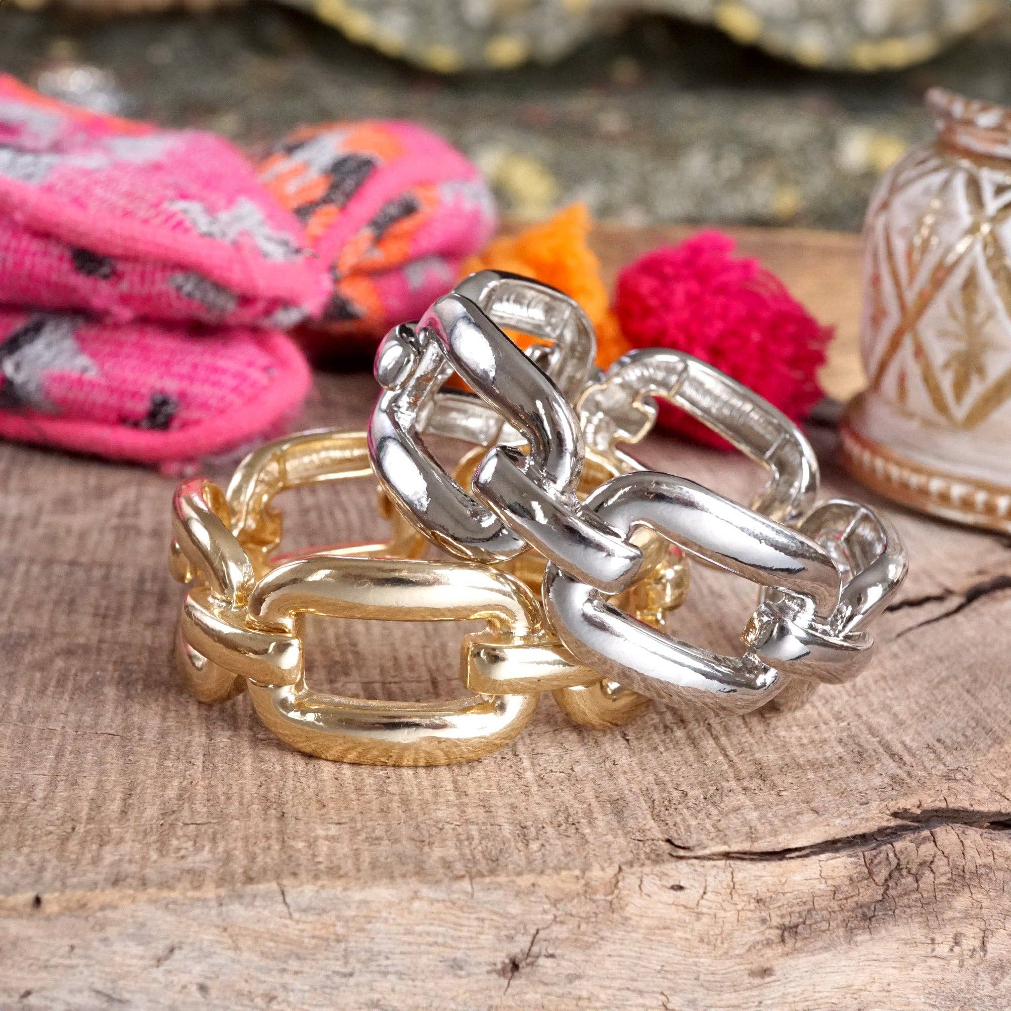 PennyLine inc - Wholesale Bangle Bracelet - Chunky Chain Statement Stretchy Bangle Bracelet in gold or silver tone3