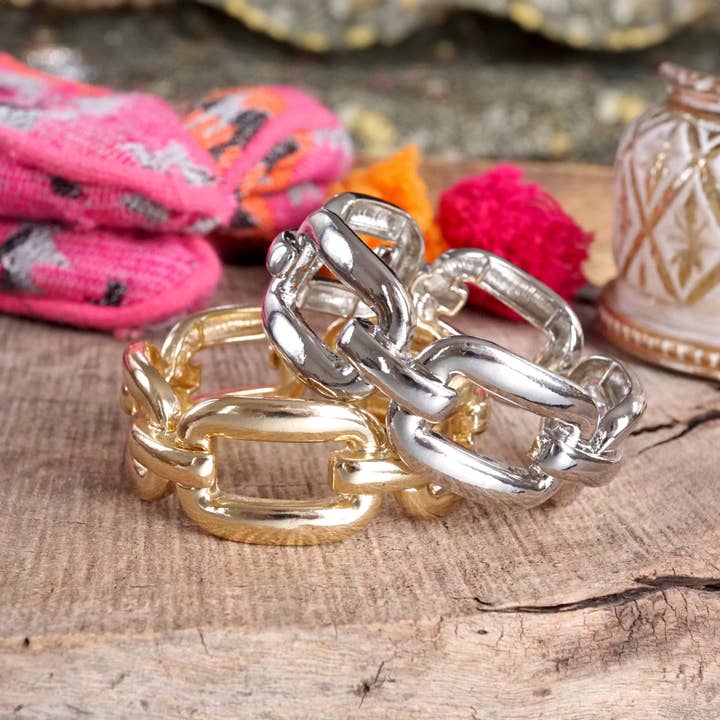 PennyLine inc - Wholesale Bangle Bracelet - Chunky Chain Statement Stretchy Bangle Bracelet in gold or silver tone3