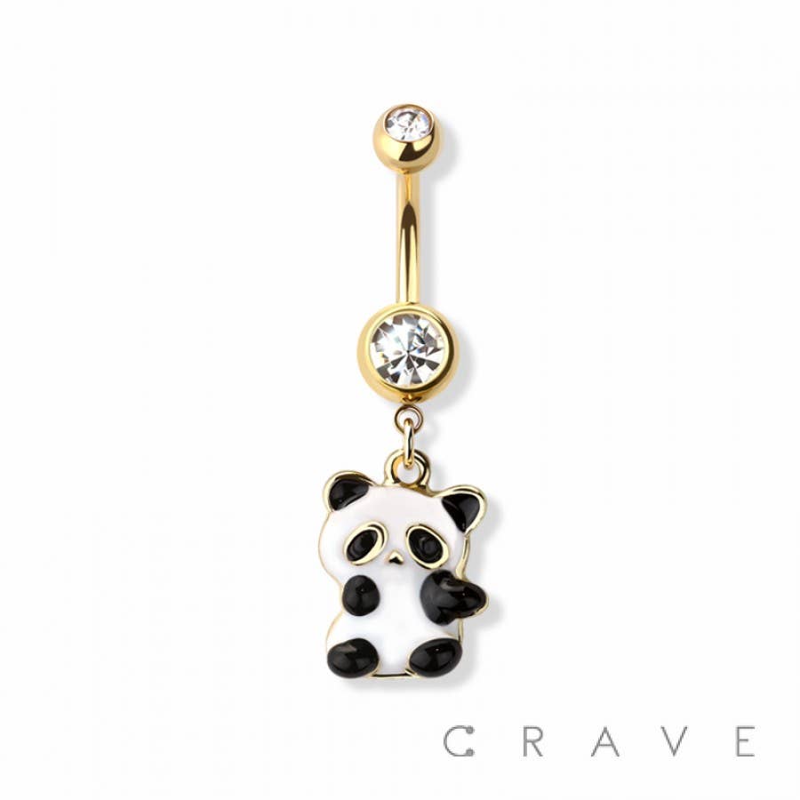 CRAVE - Wholesale Belly Ring - BABY PANDA DANGLE 316L SURGICAL STEEL NAVEL RING0