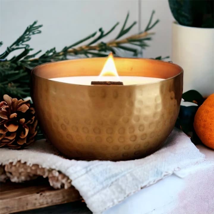 Woodsy Homelife - Wholesale Jar/Filled Candle - Winter/Holiday Brass Bowl Collection - 14oz /Soy/ Woodwick