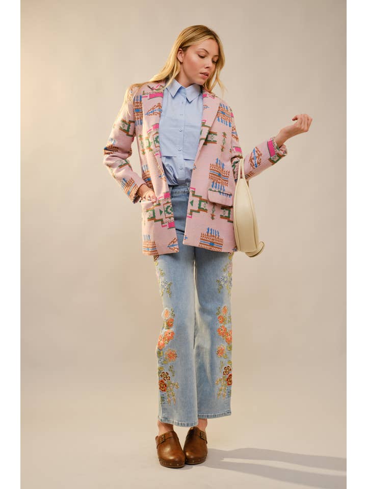 Blue B - Wholesale Blazer - Dames - 37937J Azteekse Jacquard Juweel Knoop Blazer4