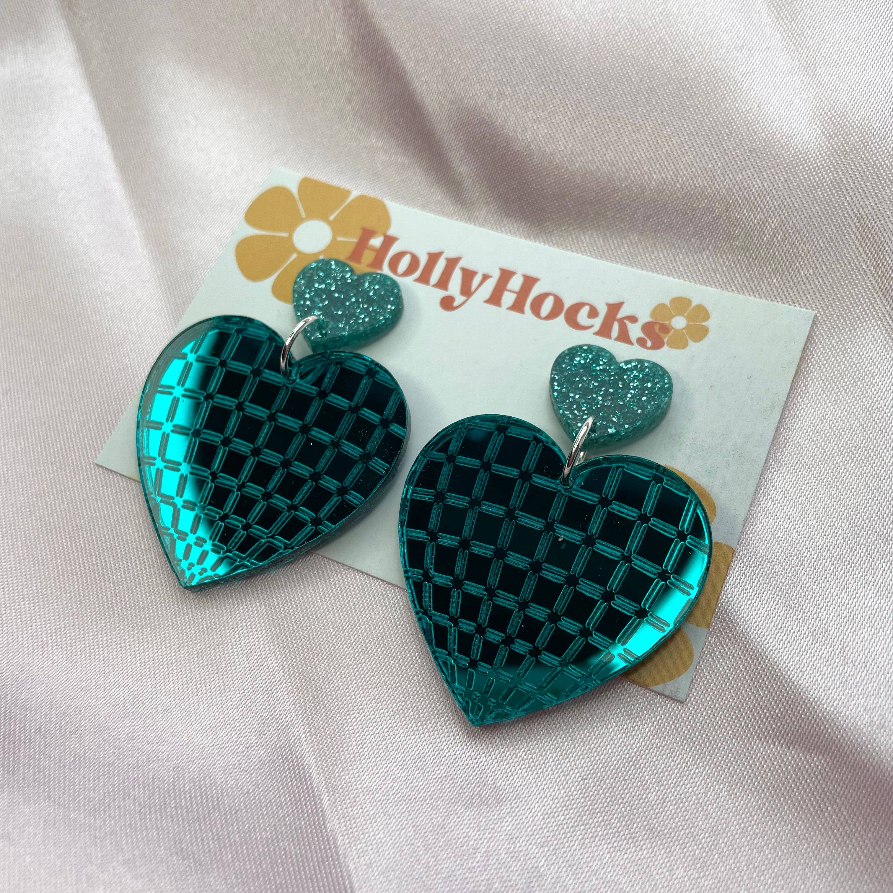 HollyHocks Jewellery – wholesale Dangle earrings – Disco Love Heart Acrylic Earrings1