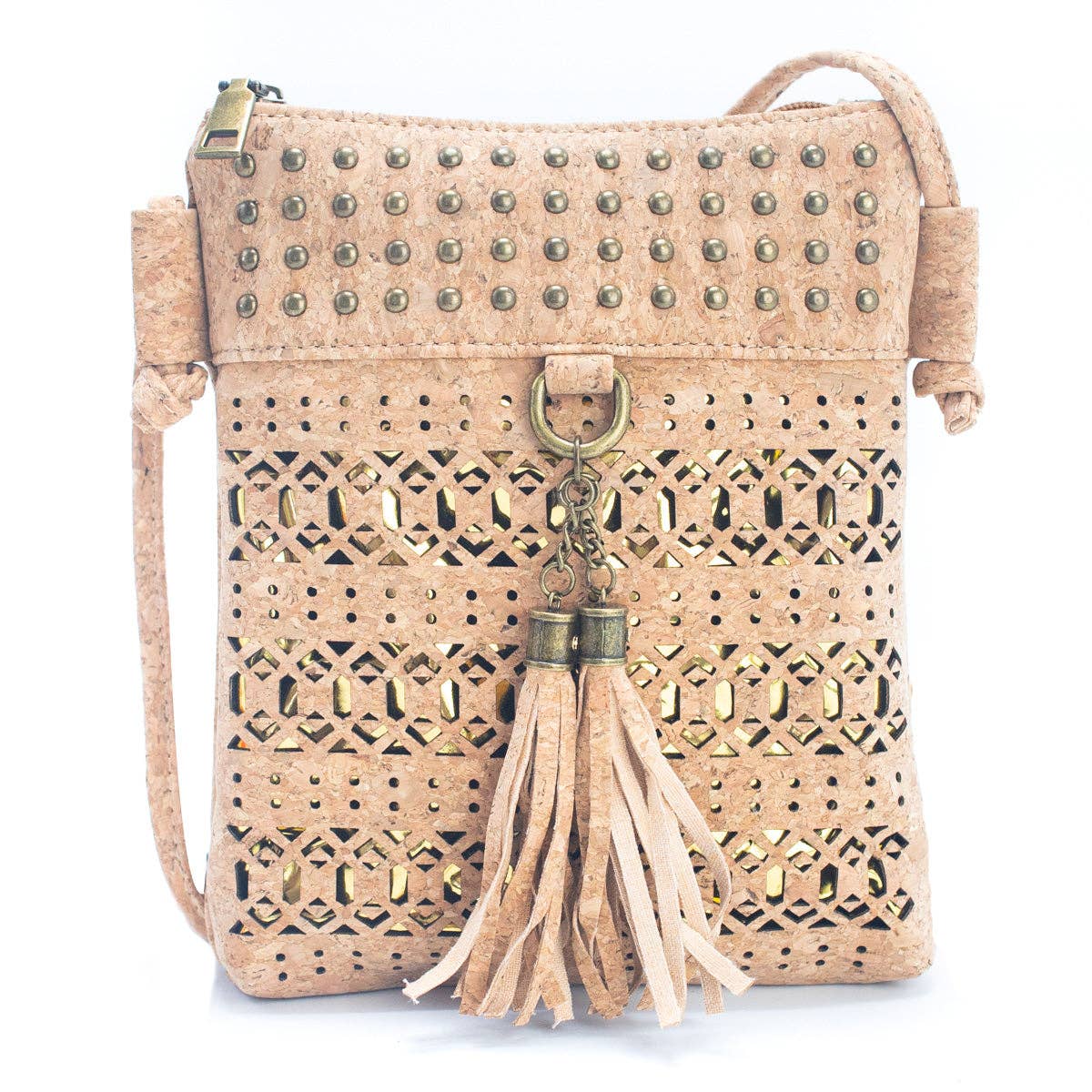 Meninas Bonitas Cork - Vente Sac à bandoulière – femme - Sac bandoulière pour femme en liège naturel avec accents dorés ou argentés et découpe7