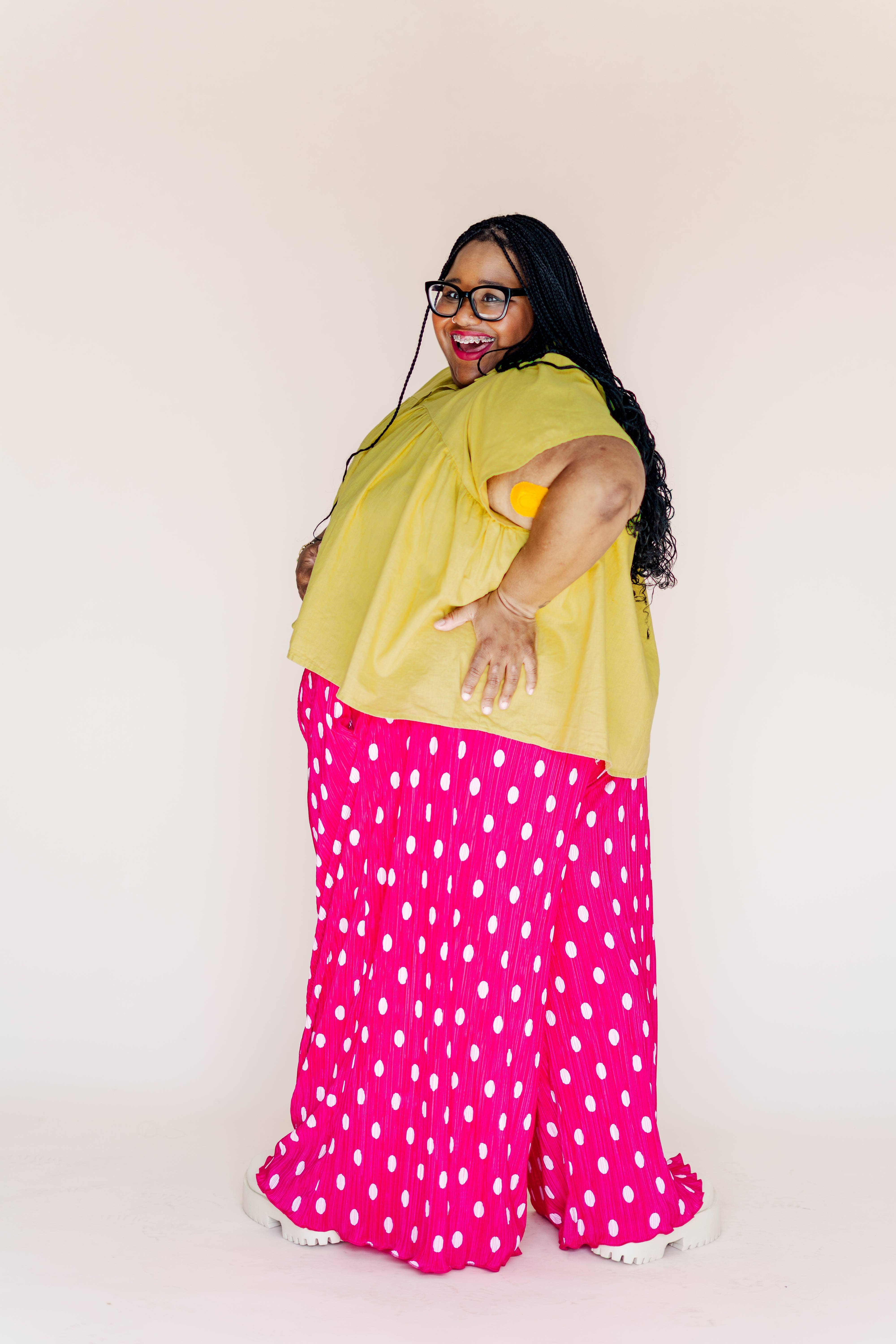 Nettle Studios - Wholesale Pants - Women's - Size Inclusive Hot Pink & White Polka Dot Pleated Flare Pant3