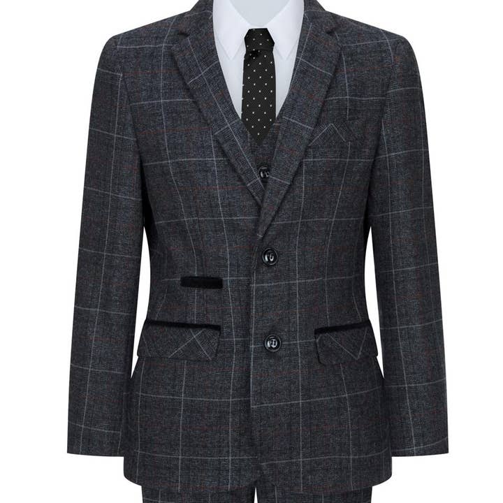 Costume rétro vintage à carreaux en tweed gris charbon 3 pièces pour garçons pour la vente par Infinity Leather (Upperclass Fashions Ltd)