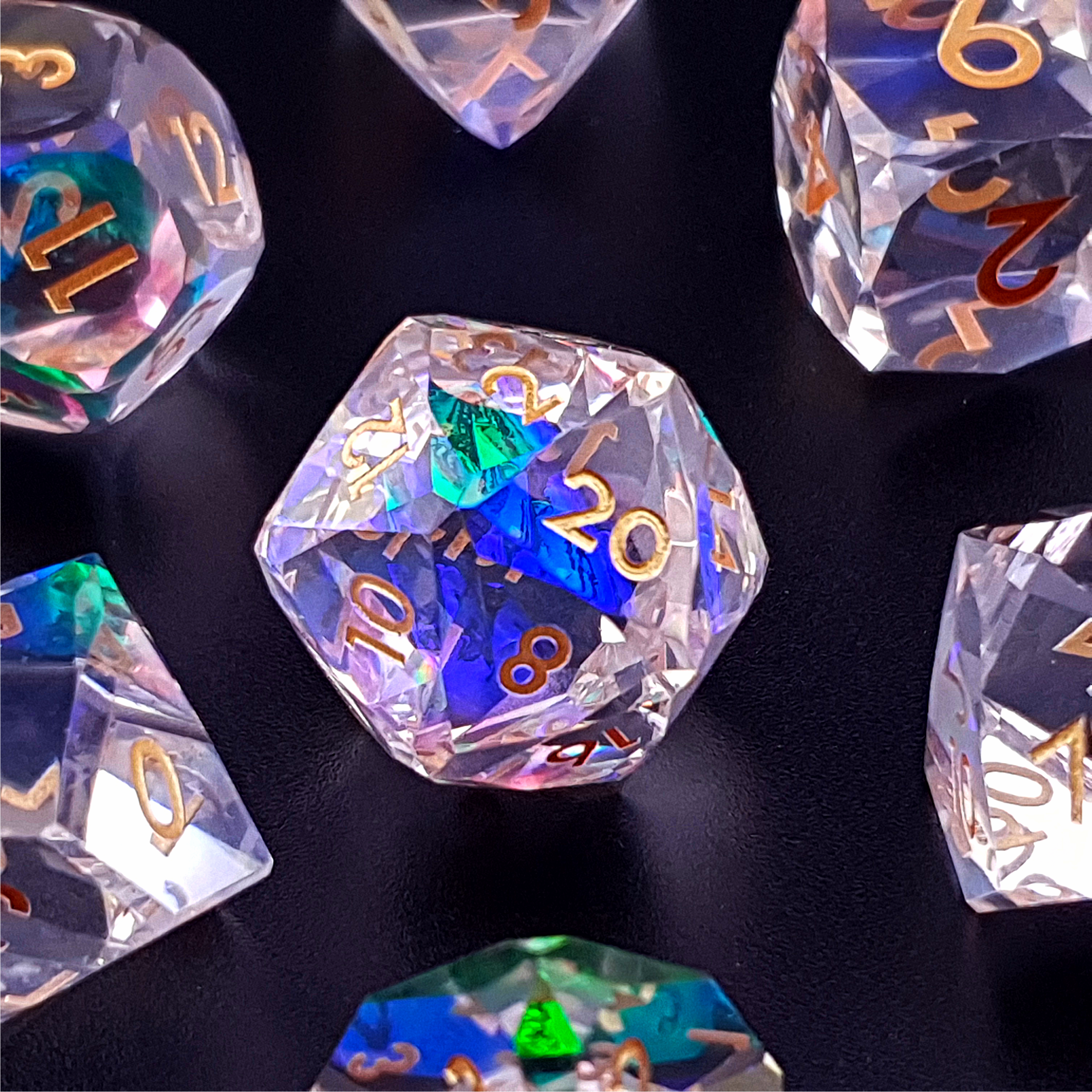 Tabletop Dominion Limited – wholesale Dice – Planar Prism | Diamond Cut Sharp Edge Resin | 7 Piece Dice Set2