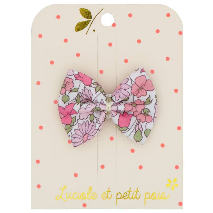 Ribbon bow barrette - Liberty Poppy & daisy sparkling pink for wholesale by Luciole et Petit Pois