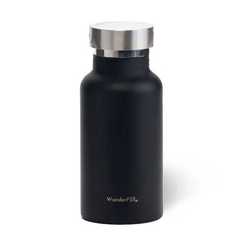 Mini Insulated Water Bottle- 350 ml- Black with Silver top for wholesale by WanderFull