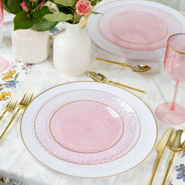 Posh Setting - Wholesale Disposable Plate - Pink and Gold Round Hammered Plastic Plates - Organic Hammered3