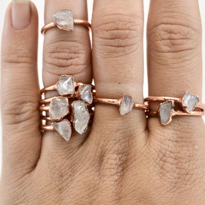 Daddy Daughter Jewelry - Wholesale Cocktail/Statement Ring - Dainty Copper Rose Quartz Ring | Love Stone Pink Rose Quartz9