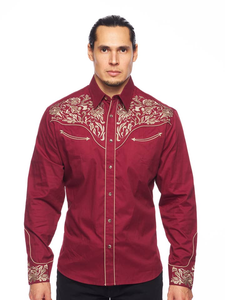 Rodeo Clothing - Wholesale Button Down Shirt - Men's - RODEO Men's Western Embroidery Cowboy Outfit Shirts0