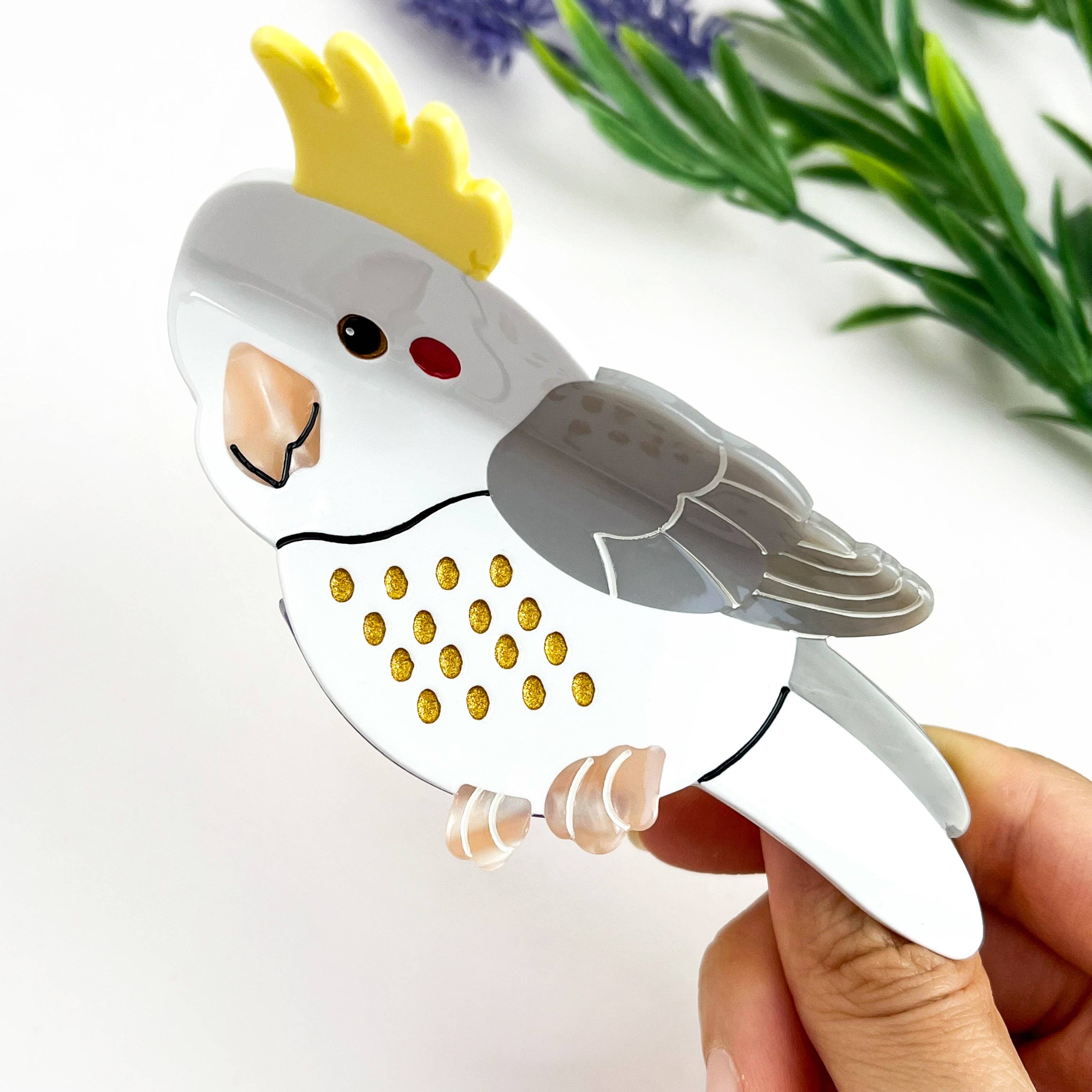 White Cockatoo Acetate Animal Hair Claw Clip for wholesale on Faire1