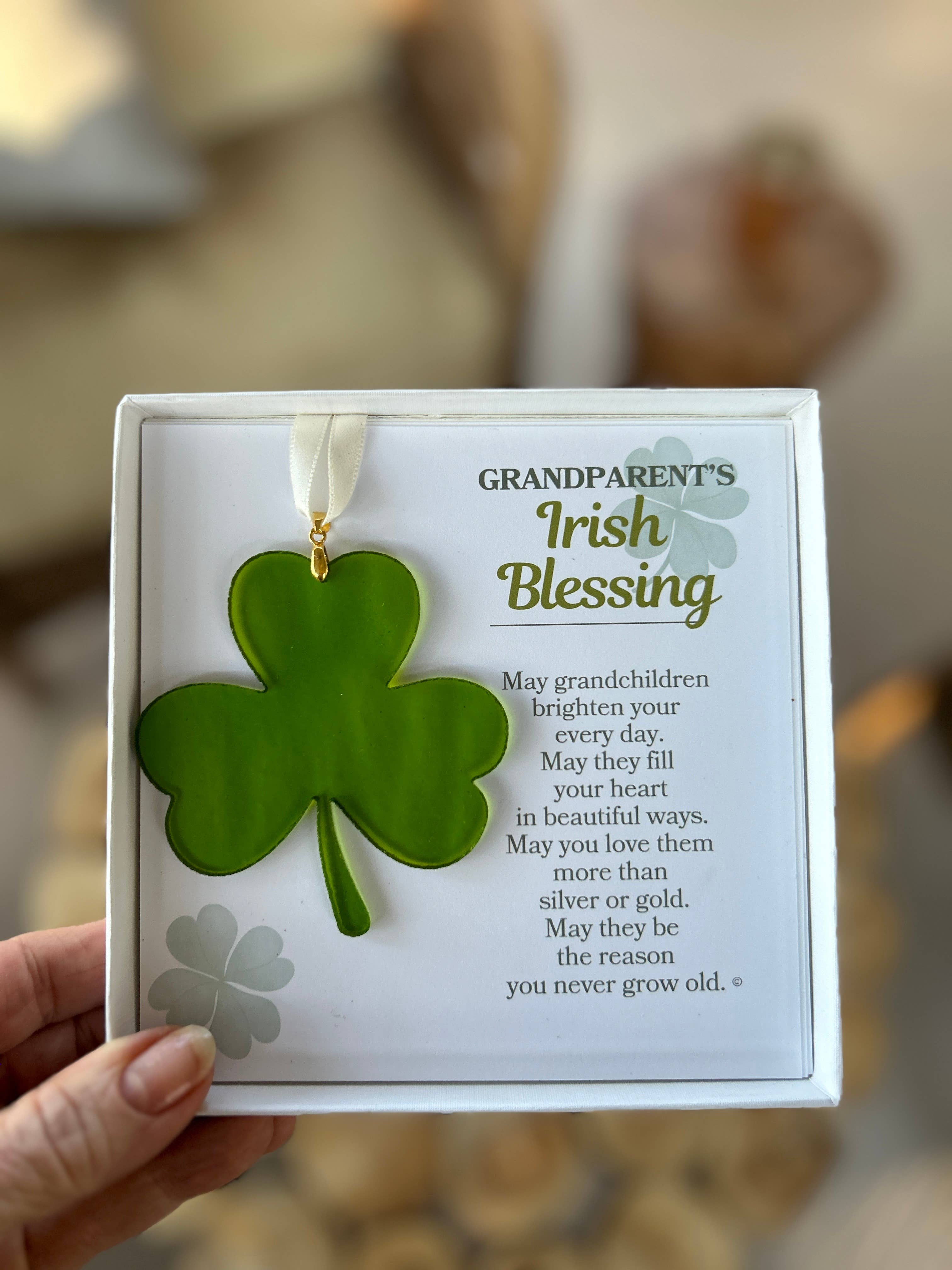 The Grandparent Gift Co. Inc. - Wholesale Ornament - Grandparent's Irish Blessing: Stained-Glass Shamrock 78071