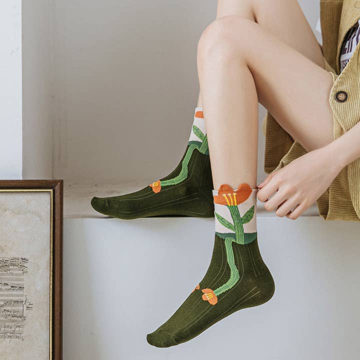 Funkyrel® Atzbranding Limited - Wholesale Socks - Women's - Rufia - Floral Lace Trim Mid-Calf Socks3