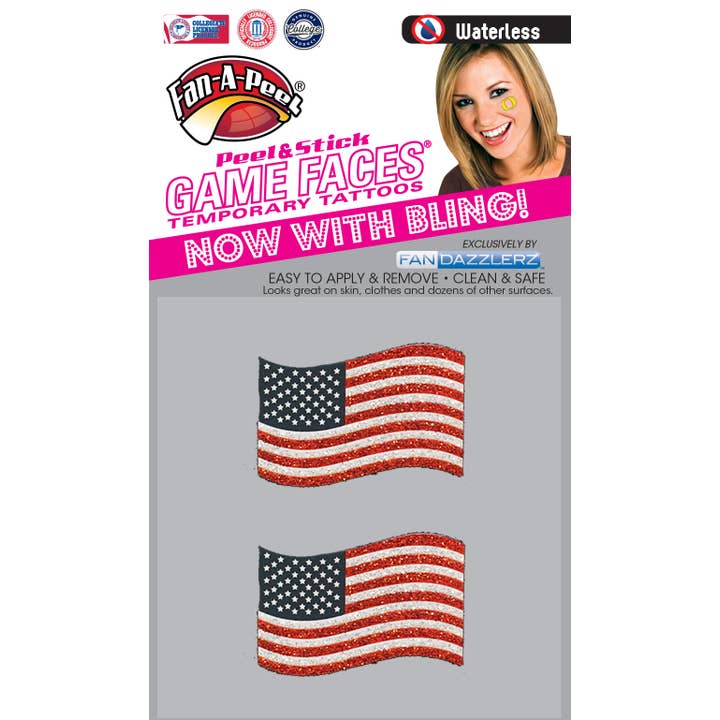 Vlag USA Glitter Game Faces® Tijdelijke Tatoeages voor wholesale door Fanapeel / Gamefaces