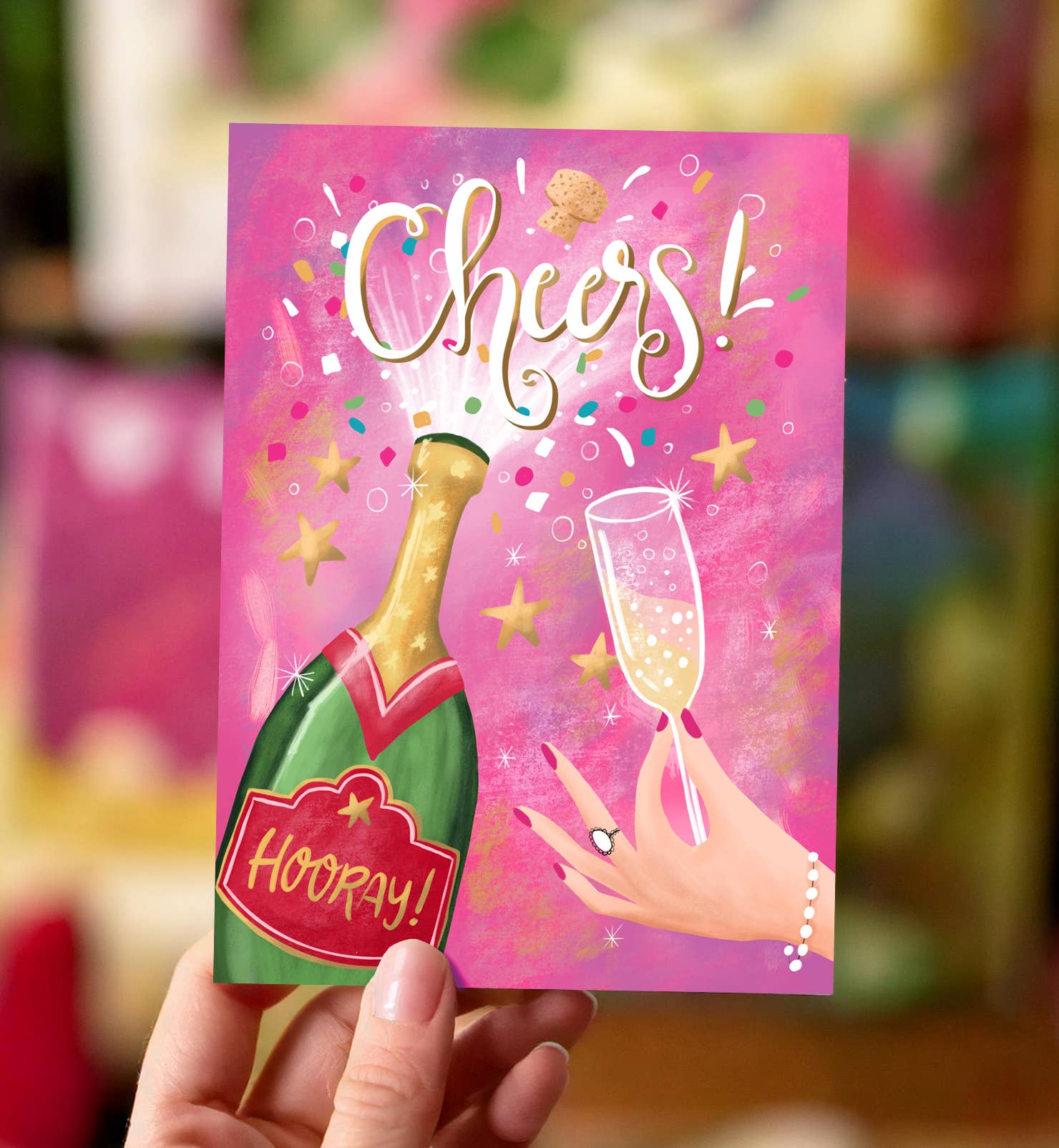Aniet Illustration - Wholesale Birthday Card - Congratulations champagne and confetti cheers birthday card1