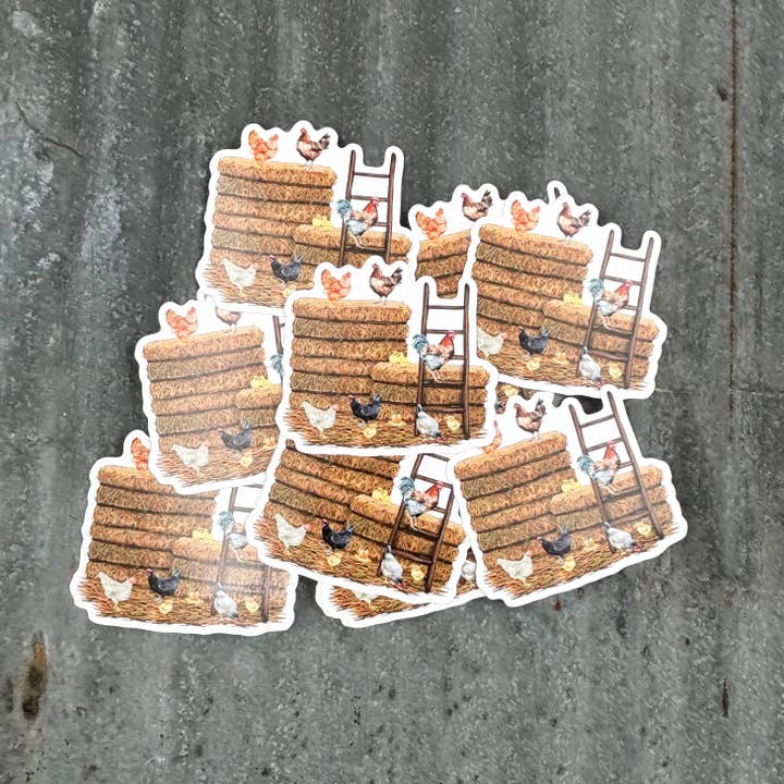 Sage & Soil - Wholesale Sticker - Chickens on Haybales Vinyl Die-Cut Sticker2