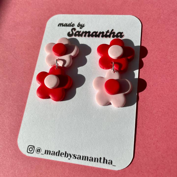 Två nivåer rosa och röd blomma power kedja örhängen för wholesale av Made By Samantha