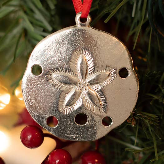 House of Morgan Pewter - Wholesale Ornament - Handmade Sand Dollar Seashell Christmas Ornament Pewter0