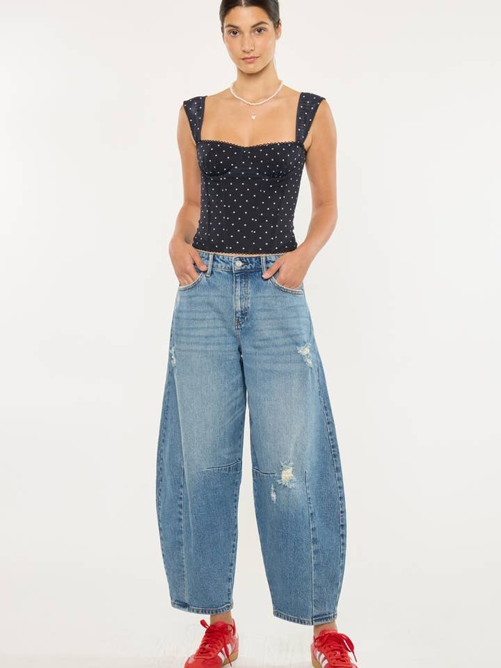 OUVRIR LE PAQUET JEANS COUPE ÉVASÉE TAILLE HAUTE EN FER À CHEVAL-KC9390M pour la vente par Kan Can USA