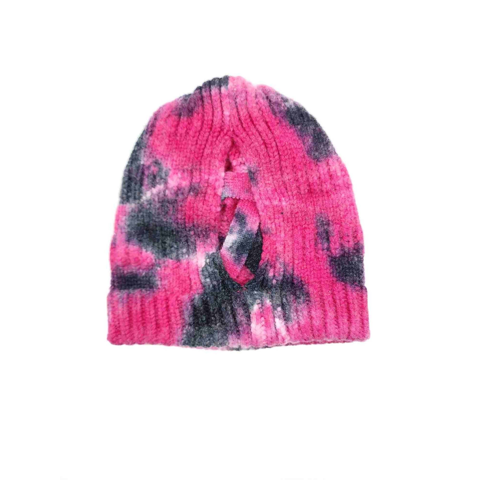 Hatzzi - Wholesale Beanie - Women's - Tie Dyed Criss Cross Ponytail Winter Beanie10