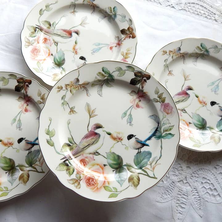 All Little Cute Things - Wholesale Dinner Plate - Birds and Vintage Roses. Lunch Dinner Plate 11 inch dish1