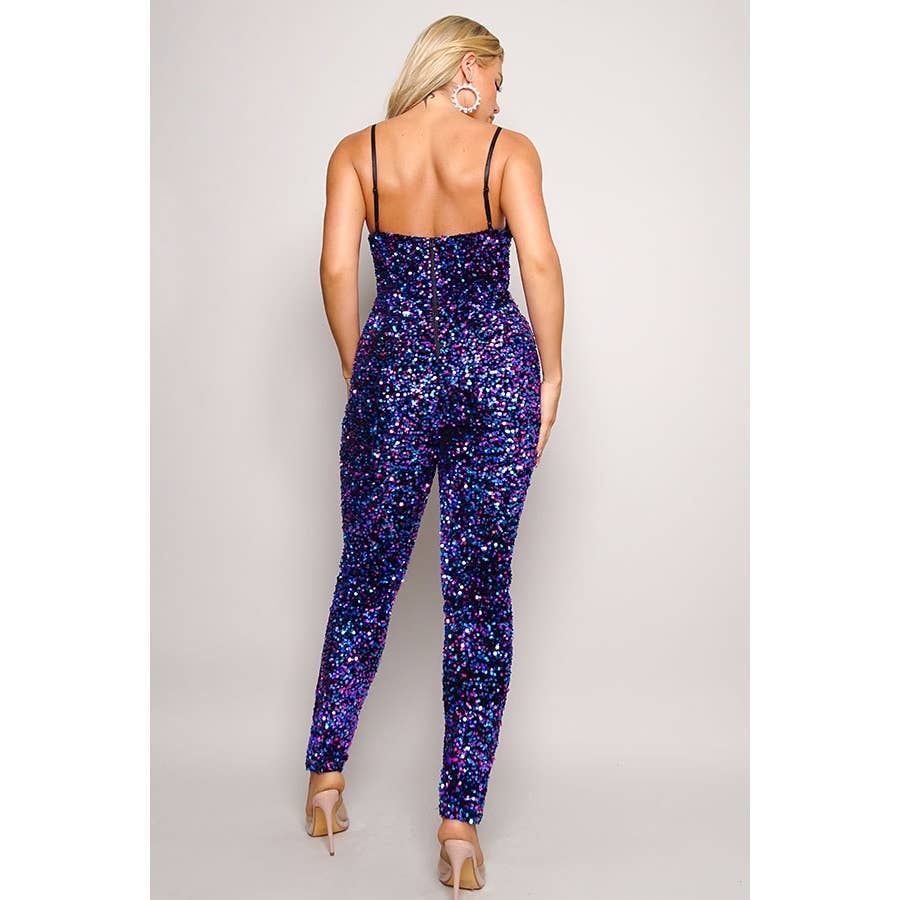 MULTI DONNA SUMMERS SEXY VELVET SEQUINS JUMPSUIT for wholesale on Faire5