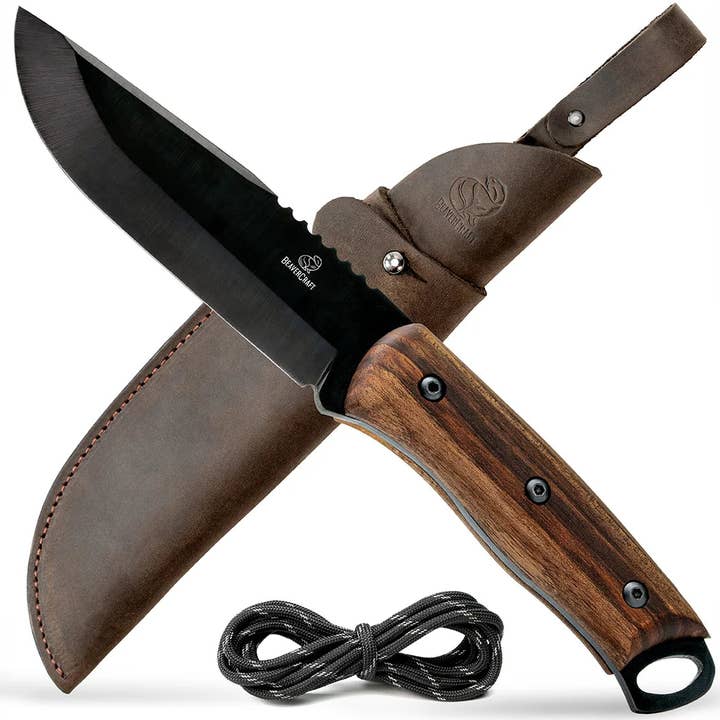 BeaverCraft - Wholesale Pocket Knife/Holder - BSH4 Dusk – Carbon Steel Bushcraft Knife Walnut Handle with Leather Sheath0