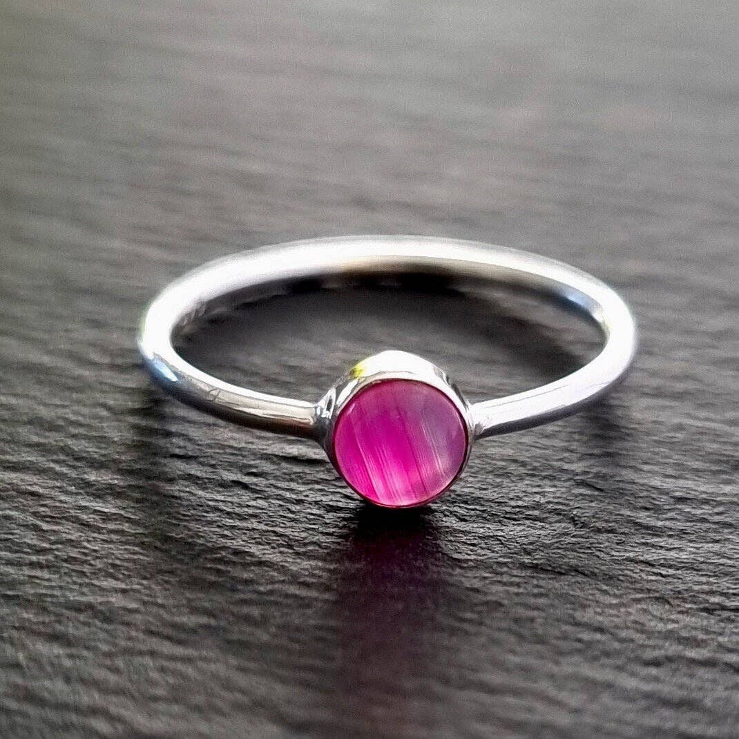 Mistry Gems - Wholesale Single Stone/Solitaire Ring - 5mm Round HOT Pink Agate Stacking Ring | 925 Sterling Silver2