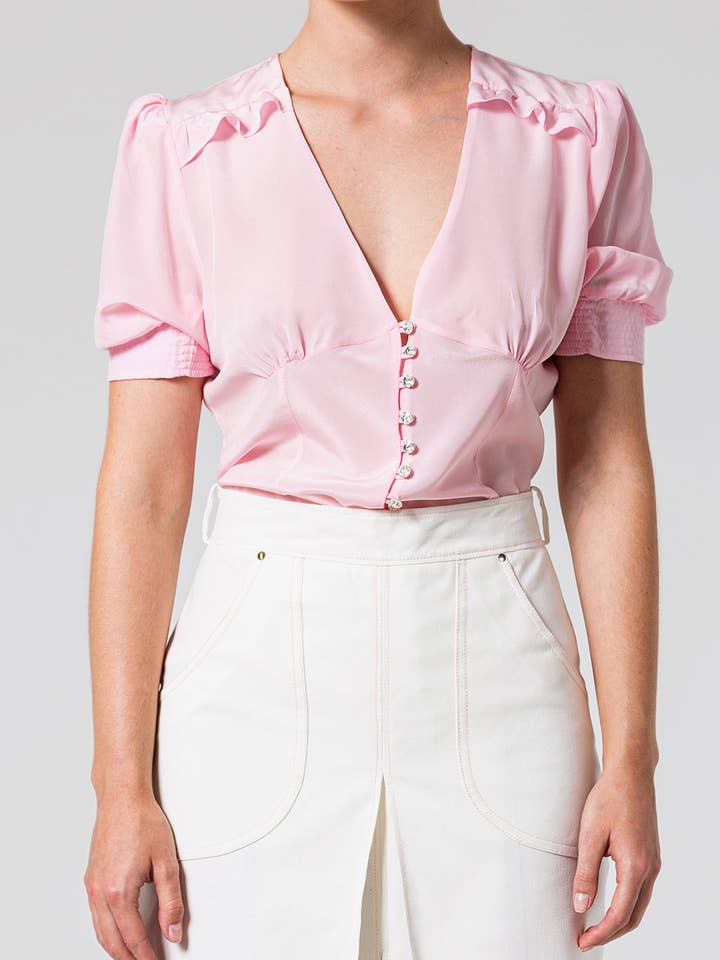 Blusa increspata con scollo a V per la vendita all'ingrosso da parte di ANT WOMAN COLLECTION