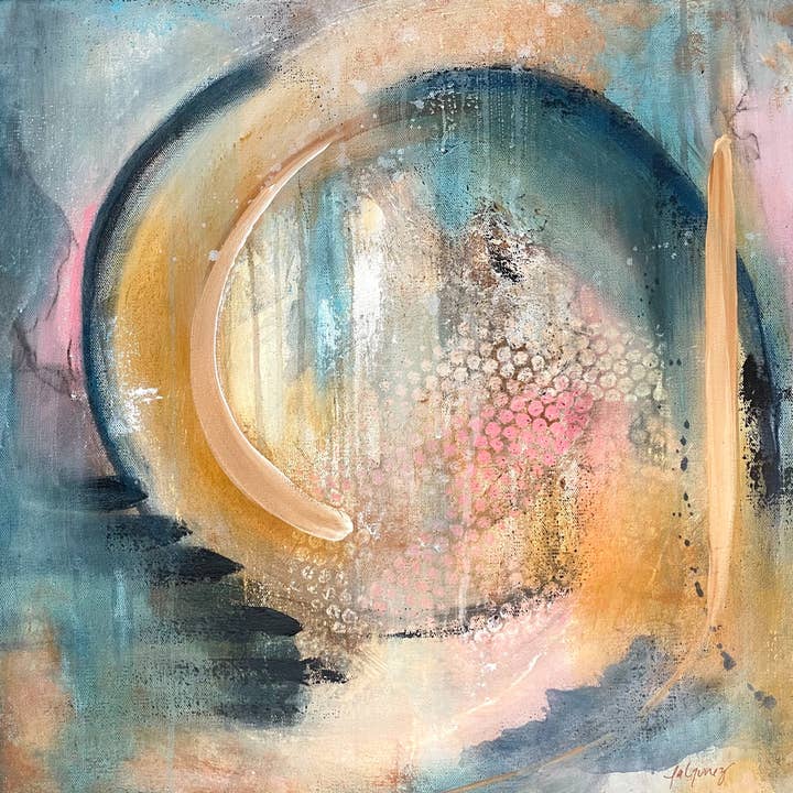 Orig. Pittura, arte astratta - Motivo giallo, blu per la vendita all'ingrosso da parte di BLUE FEATHER BY PAT