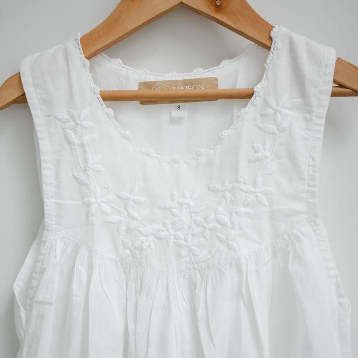 Cotton Little Girl Dress - White Floral Embroidery for wholesale by Maison d' Haiti