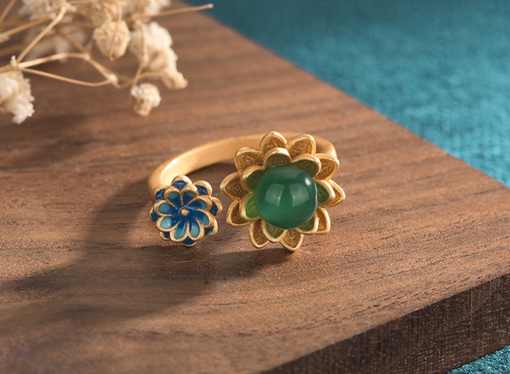 Bright MacMing – Engroshandel Statementring – Dobbelt blomst åben ring1